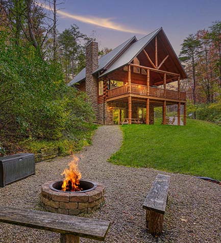 cabin view with firepit