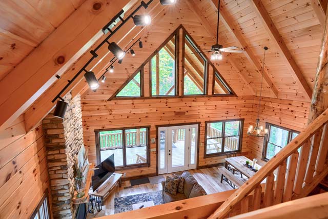 Charming log cabin interior with vintage decor
