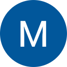 white letter M with blue background