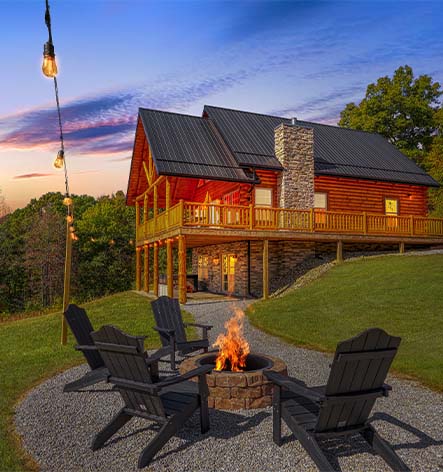 Moonlight Meadows Cabin at Trickle Creek black metal roof, firepit