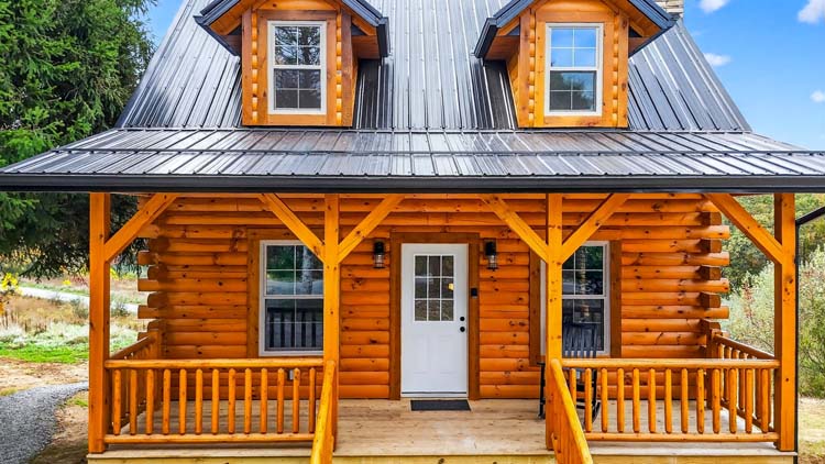 valley view cabin staircase leading to loft bedroom