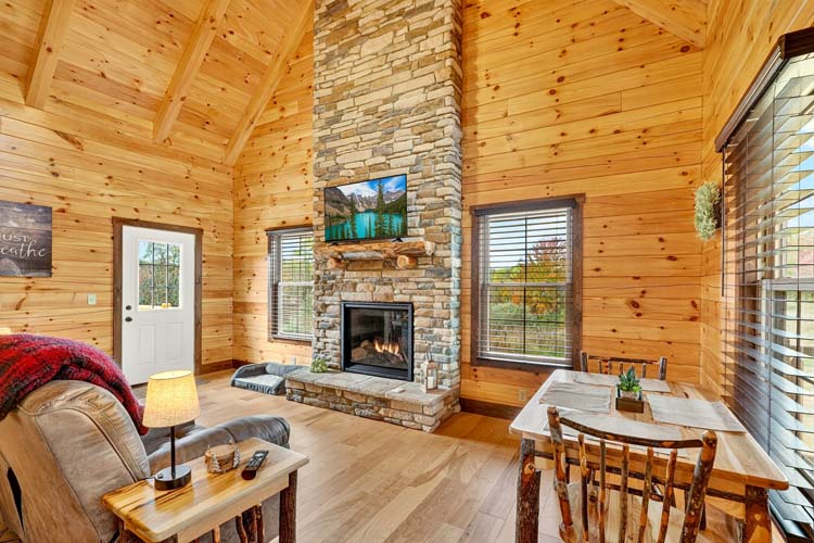 valley view cabin decorative log beams in ceiling