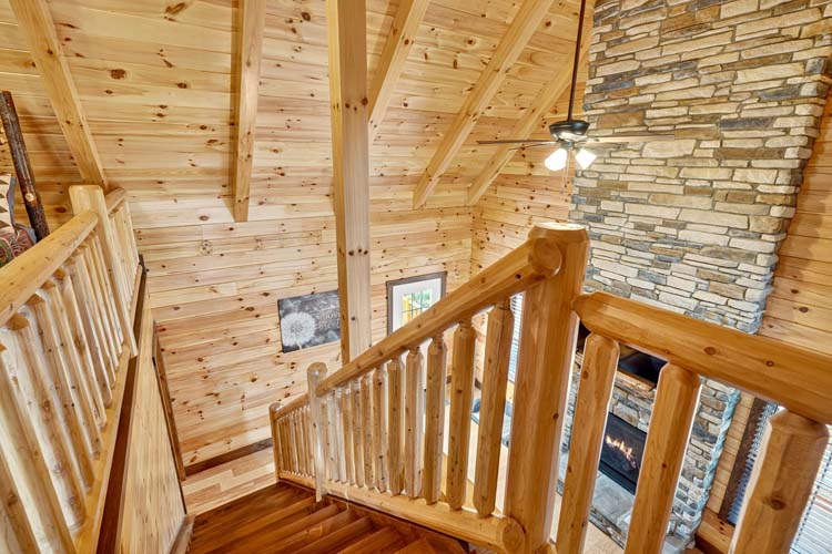 valley view cabin warm fire glow inside living room