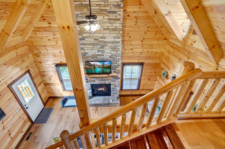 valley view cabin fireplace mantel with decor