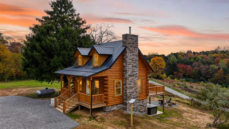 valley view cabin outdoor fire ring surrounded by trees